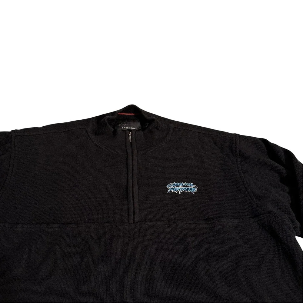 Greg Norman Carolina Panthers Y2K Satin Lined Quarter Zip Sweater Mens L Black